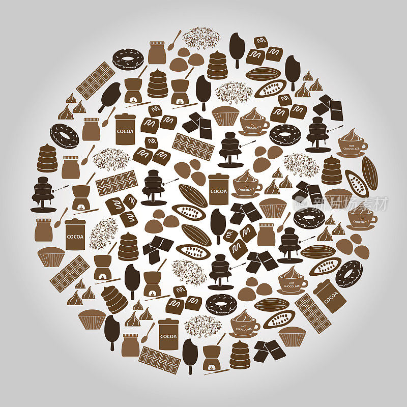 巧克力棕色图标设置在圆圈eps10