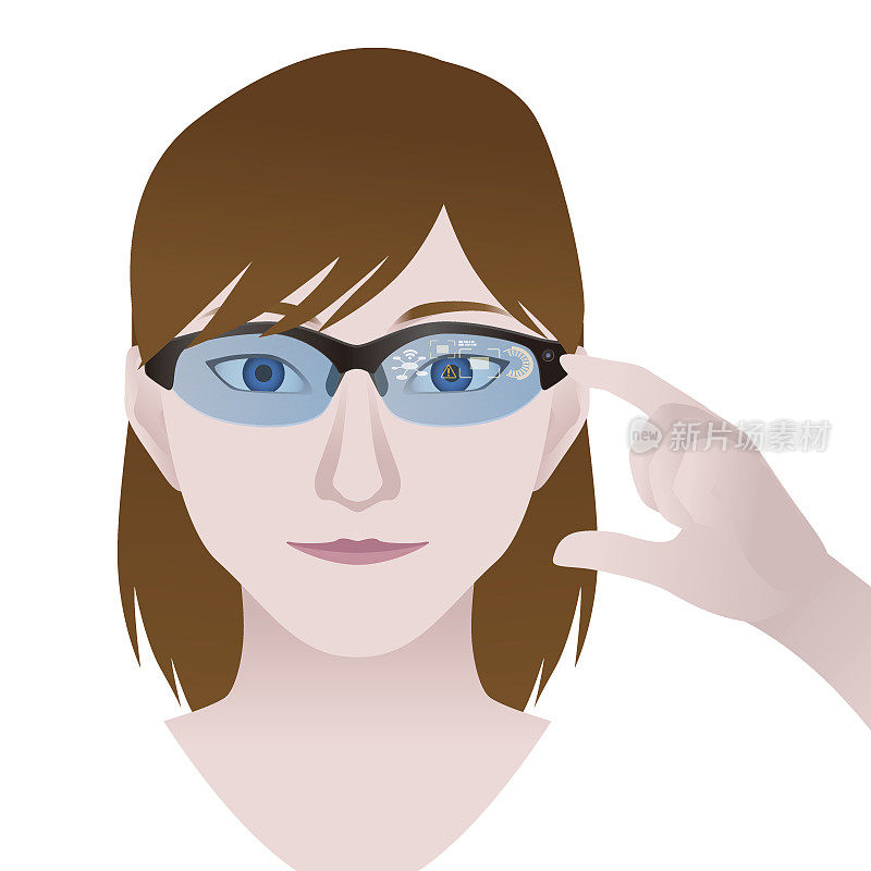 戴着智能眼镜的女人，可穿戴设备，插图