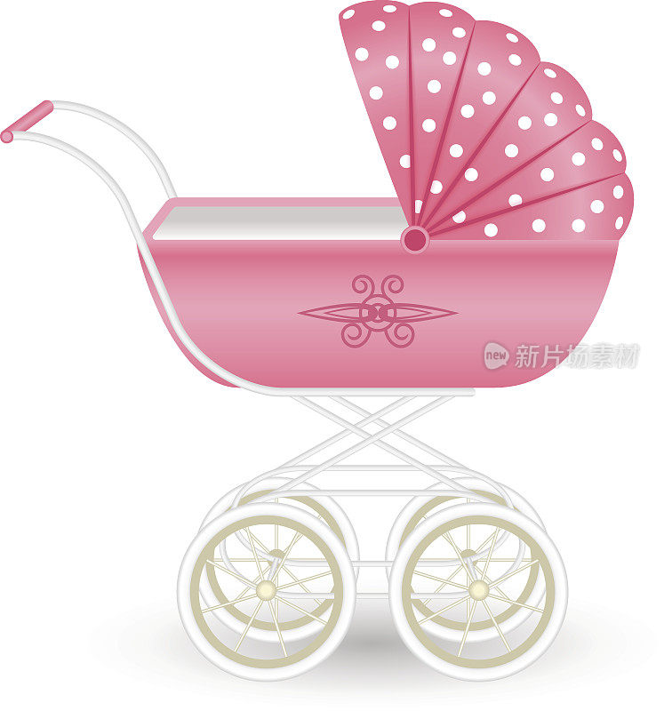 甜蜜的粉红色婴儿车孤立在白色