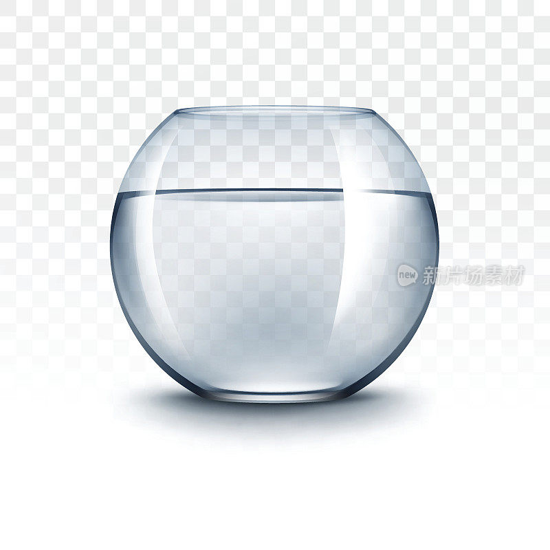 向量现实蓝色透明玻璃鱼缸与水没有鱼孤立