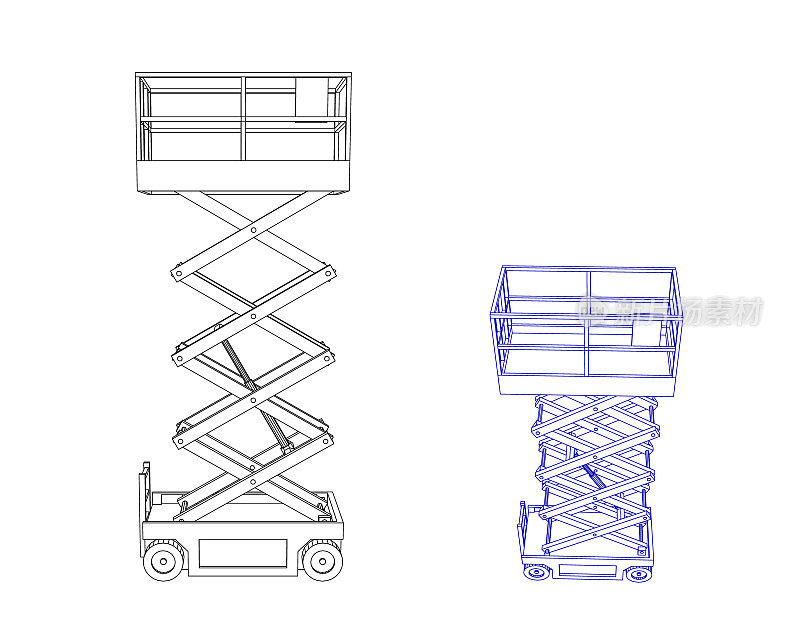 剪刀升降机平台。孤立在白色背景上。矢量插图轮廓。