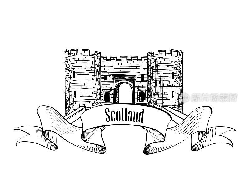 苏格兰的标签。苏格兰著名的斯特林城堡象征。