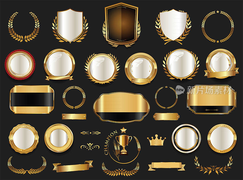 金和银盾，月桂花环和徽章收藏