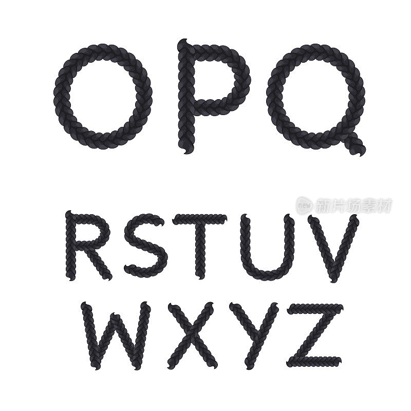 字母从辫子，字母从O到z孤立的矢量对象。
