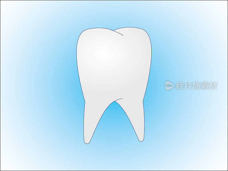 一颗白色、蓝色背景的牙齿，供牙科诊所使用