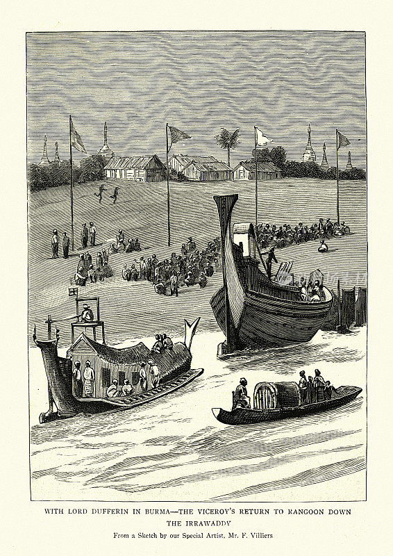 19世纪，伊洛瓦底江上的传统缅甸船只