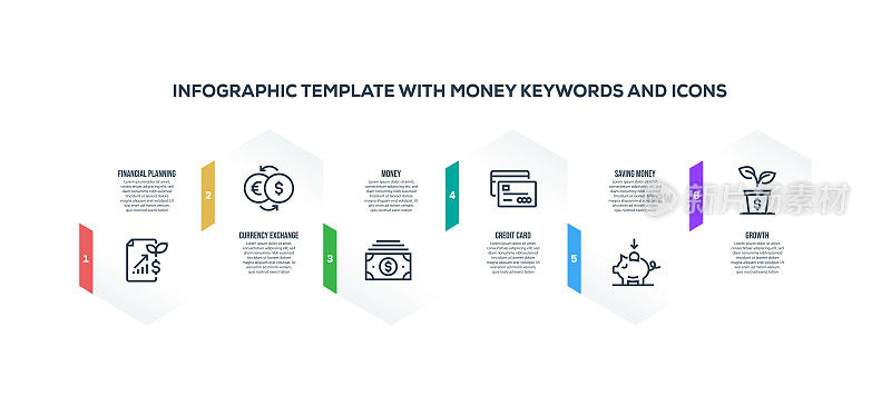信息图表设计模板与金钱的关键字和图标