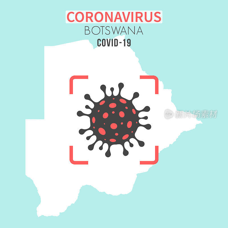 博茨瓦纳地图，红色取景器上有冠状病毒细胞(COVID-19)