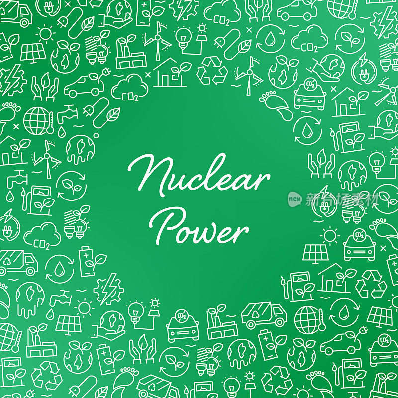 核能-绿色能源与自然概念矢量模式与抽象背景。