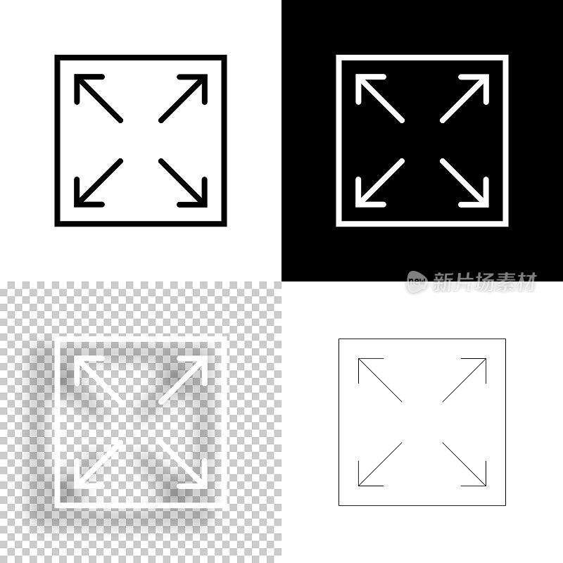 扩大。图标设计。空白，白色和黑色背景-线图标