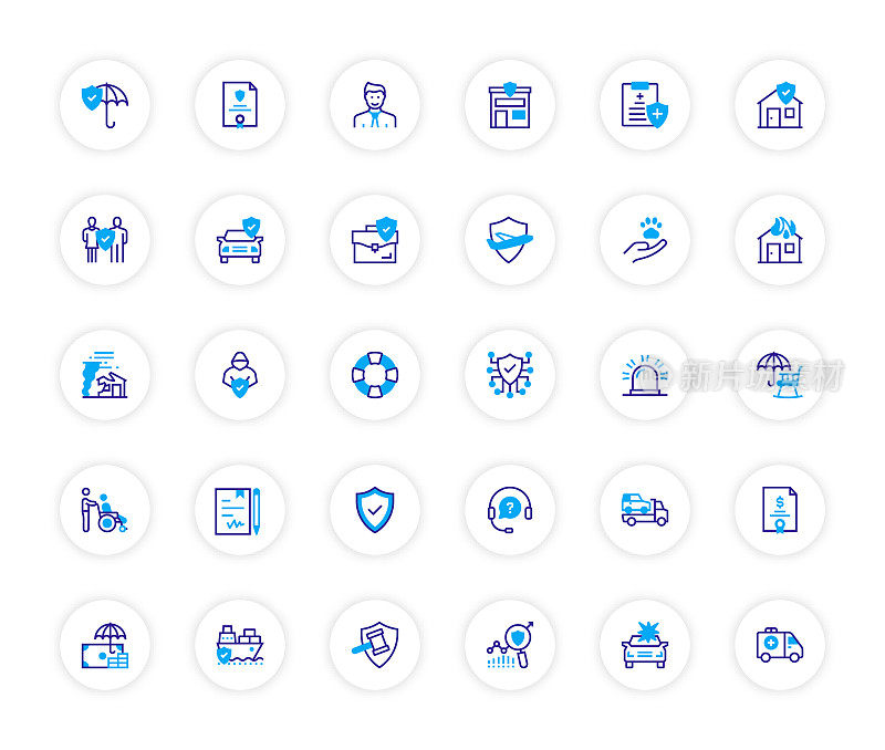 保险和保护相关的线图标，轮廓矢量符号插图。