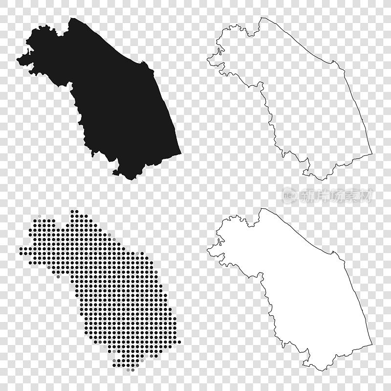 马尔凯地图设计-黑色，轮廓，马赛克和白色