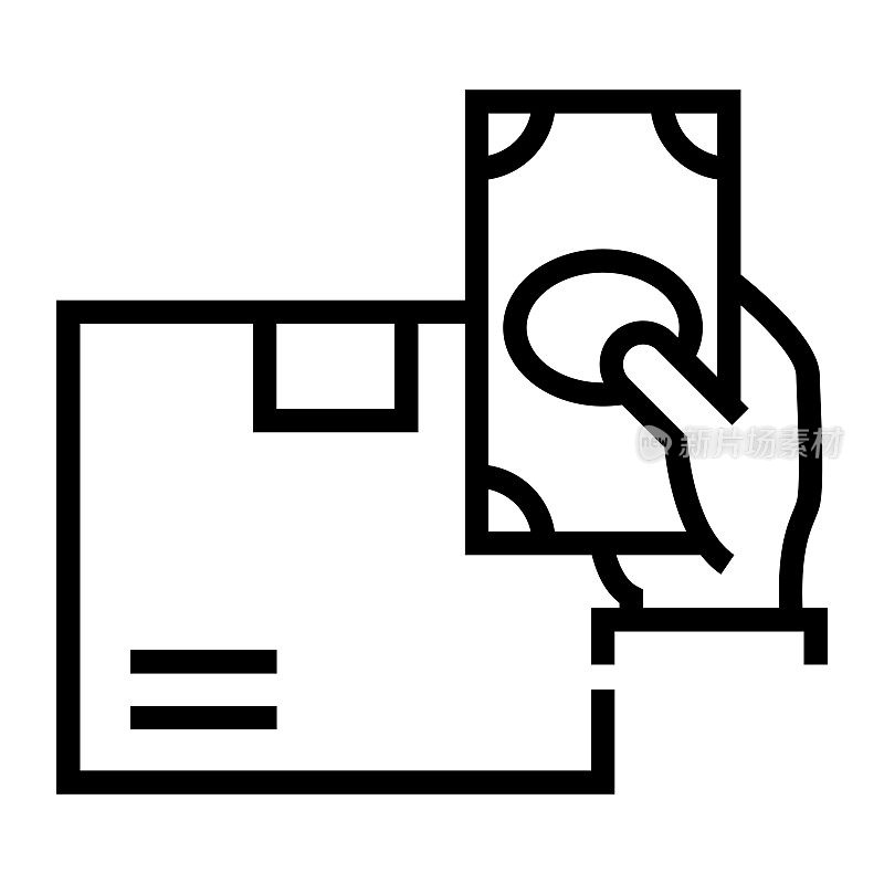 现金交付线图标,轮廓符号矢量插图