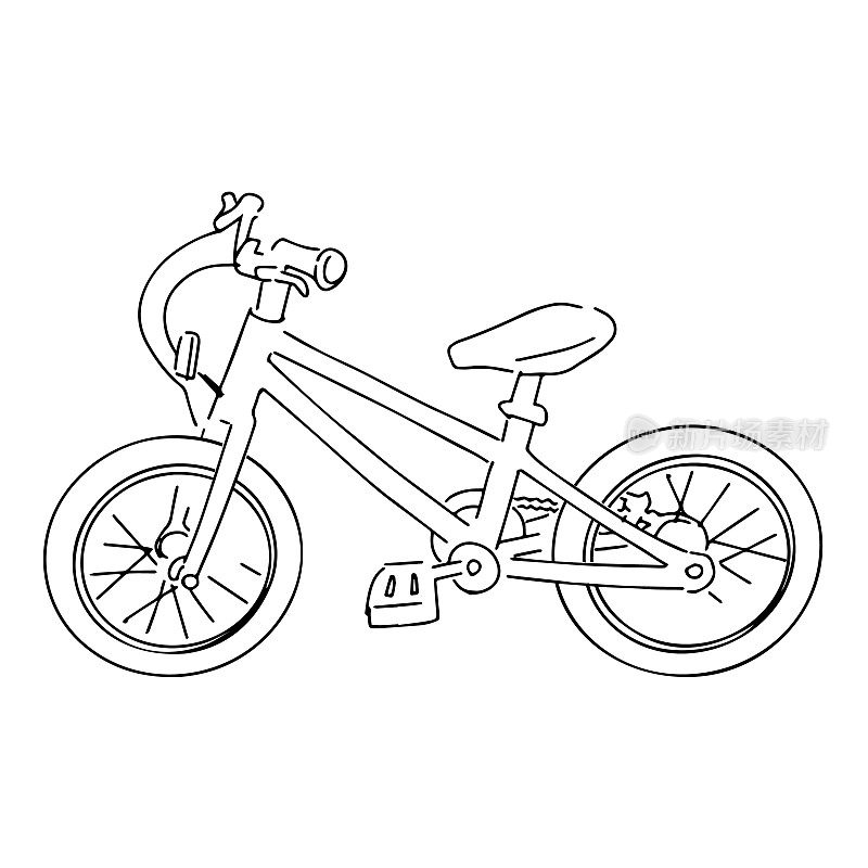 单色矢量插图的自行车，儿童自行车