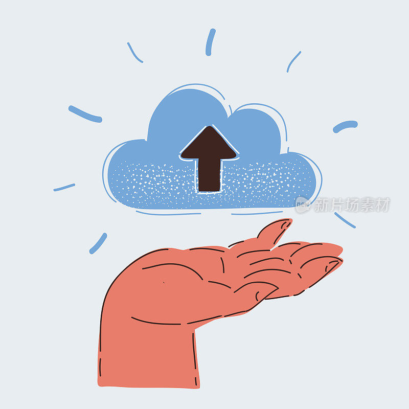 矢量插图的云数据存储在人的手在白色背景。