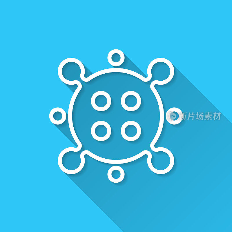 病毒的细胞。图标在蓝色背景-平面设计与长阴影