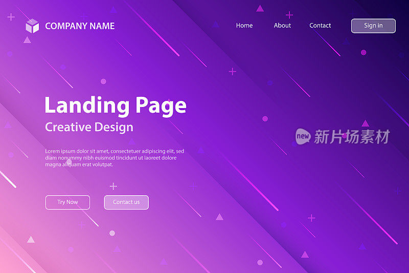 着陆页面模板-抽象设计与几何形状-流行紫色梯度