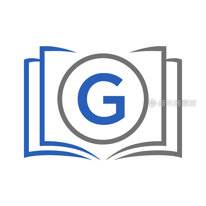 字母G模板上的教育标志。开卷标志上的G字母，最初的教育标志概念模板