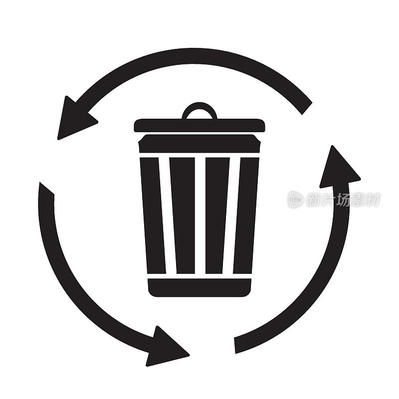 垃圾桶图标，清洁能源矢量插图在白色背景