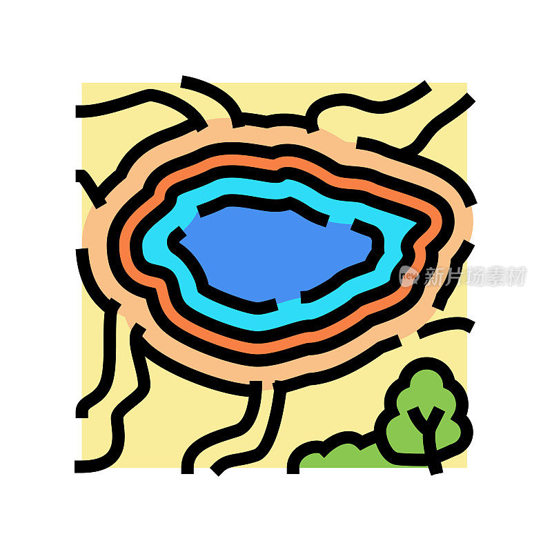 黄石国家公园彩色图标矢量插图