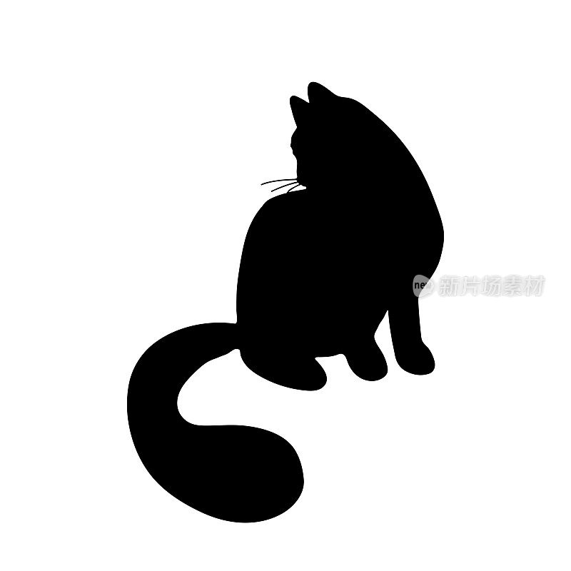 万圣节设计的黑猫剪影。手绘可爱的动物矢量插图。