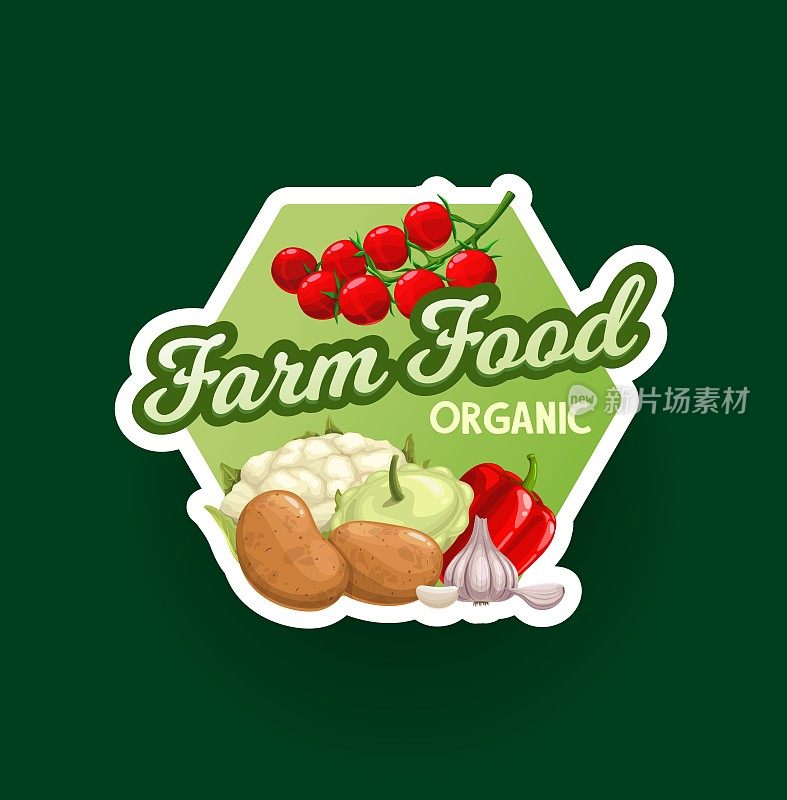 有机农场蔬菜市场标签或图标