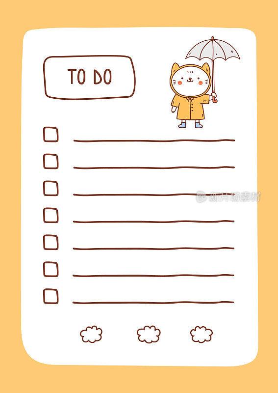 要做列表模板装饰卡哇伊猫。可爱的设计时间表，每日计划或清单。矢量手绘插图。完美的计划，笔记和自组织。