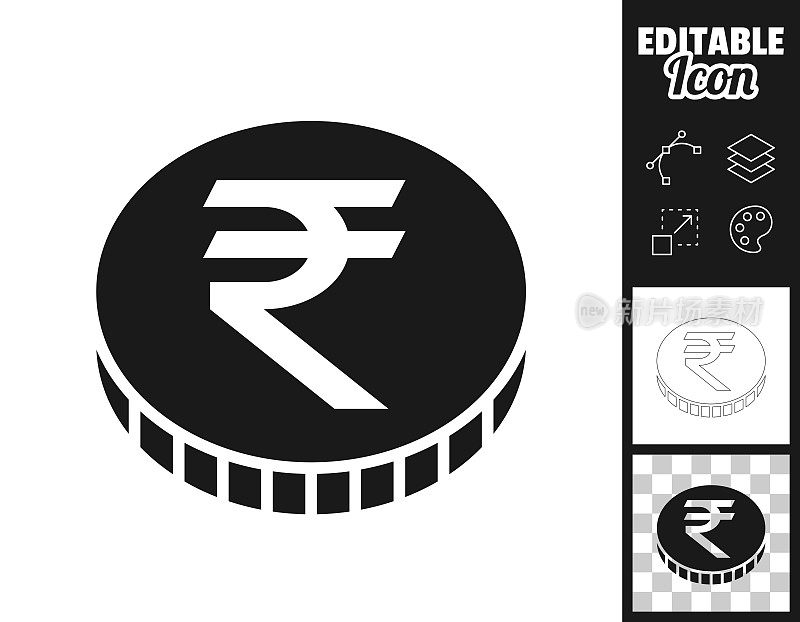 印度卢比硬币。图标设计。轻松地编辑