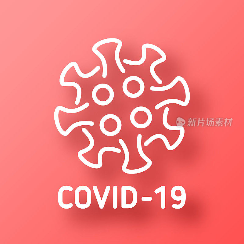 COVID-19细胞。图标在红色背景与阴影