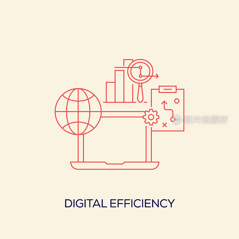 数字效率相关设计与线图标。简单的轮廓符号图标。