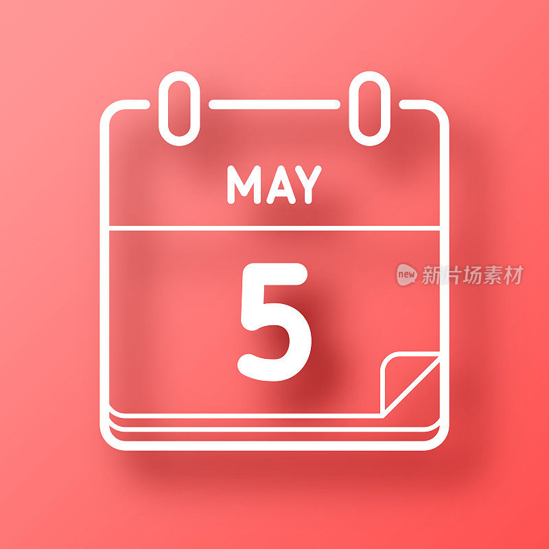 5月5日。图标在红色背景与阴影