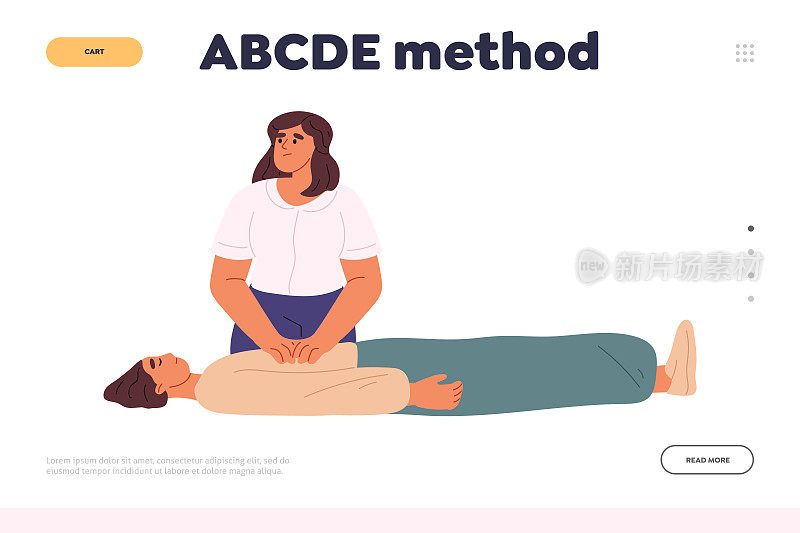 Abcde方法概念登陆页与女子做间接心脏按摩窒息的男子