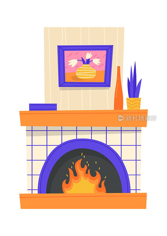 壁炉平面图标漂亮的家居室内装饰元素