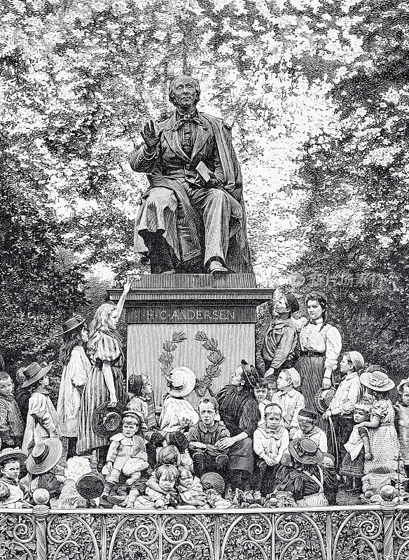 哥本哈根的安徒生纪念碑，周围是孩子们