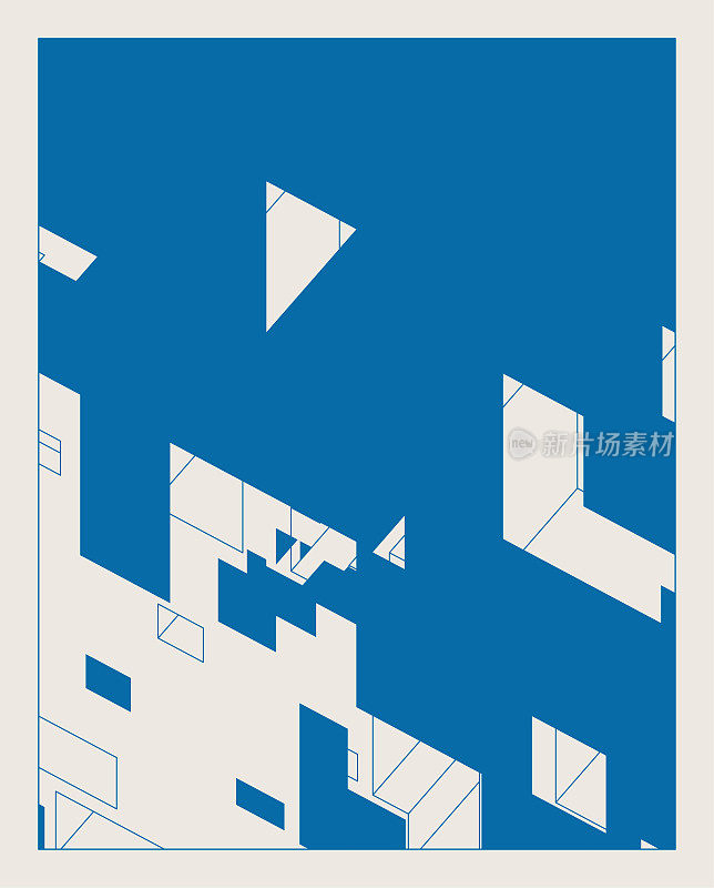 蓝色几何立方体图案极简主义设计材料