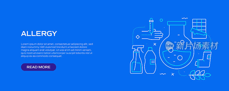 过敏症相关的线条风格横幅设计网页，标题，宣传册，年度报告和书籍封面