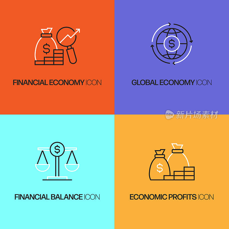 经济和金融相关的矢量细线图标。轮廓符号集合