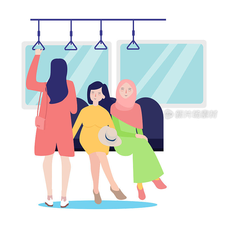 女子列车公共交通地铁现代快车旅行目的地和三个女孩候站