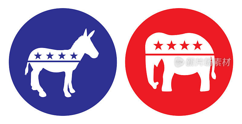 政治驴和大象图标集