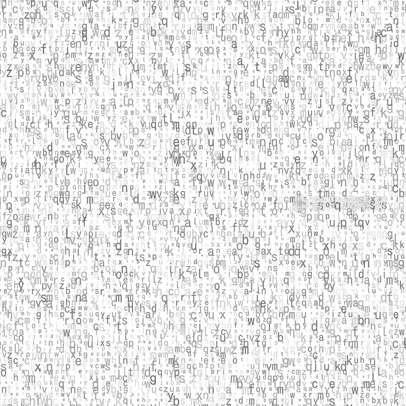灰色调小写字母以随机大小显示，创建视觉上多样化的文本模式。
