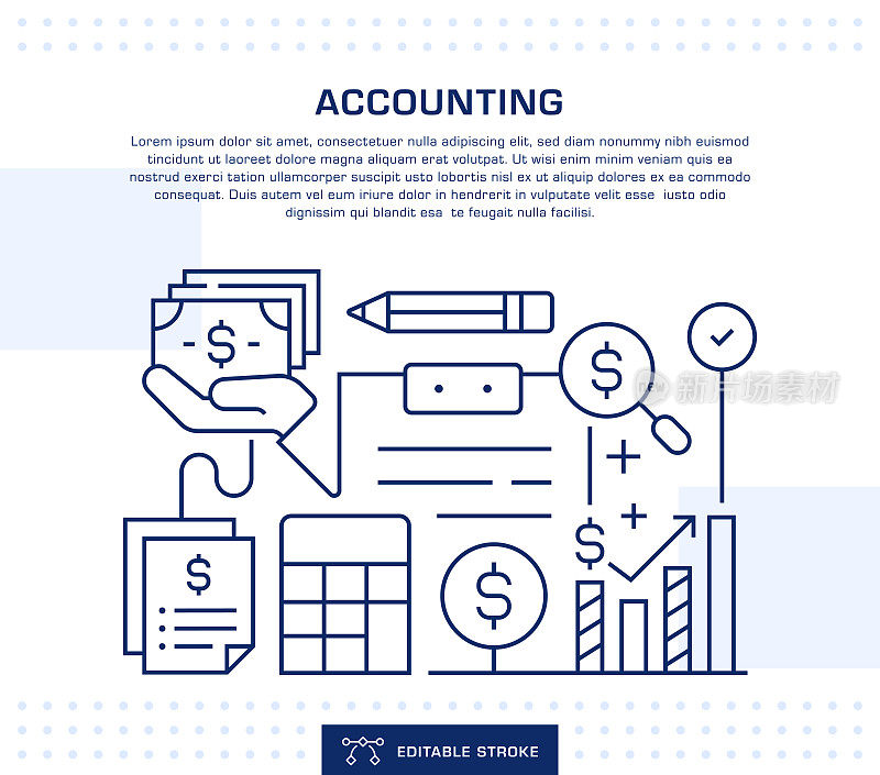 会计头，网页横幅模板。可编辑的细线插图