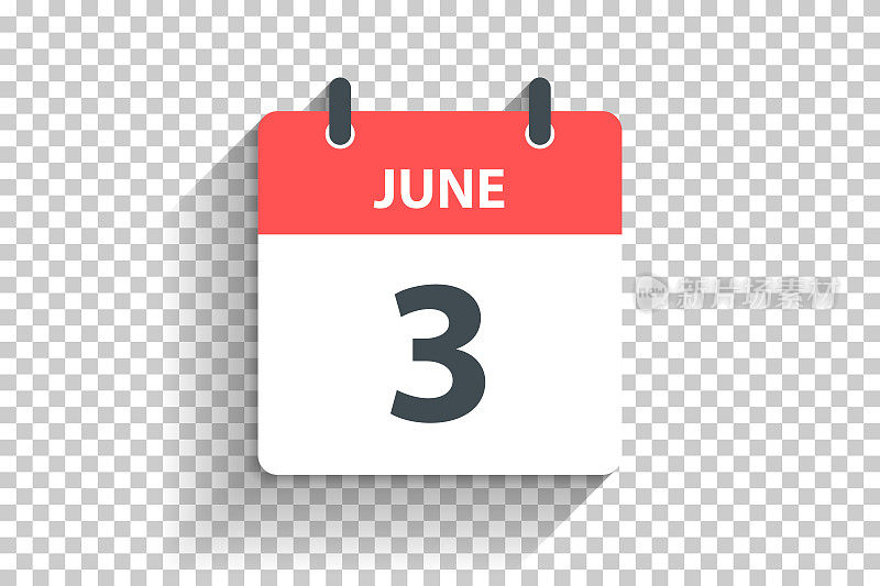 6月3日-每日日历图标在平面设计风格的空白背景