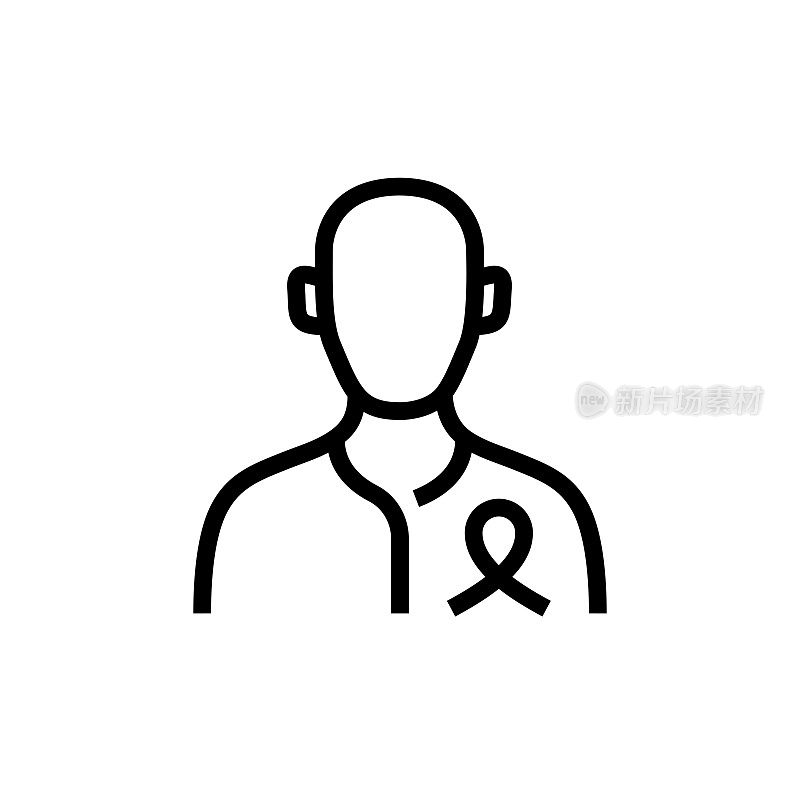 癌症患者线图标。肿瘤，医院，病人，癌症，治疗。