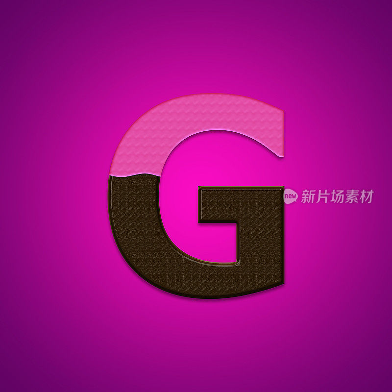在粉红色背景上孤立的G个巧克力糖果字母