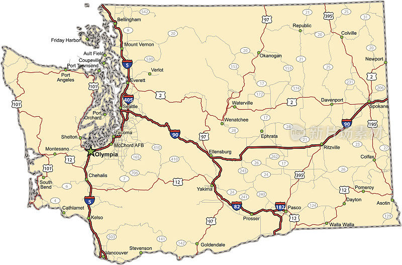 华盛顿公路地图(矢量图)