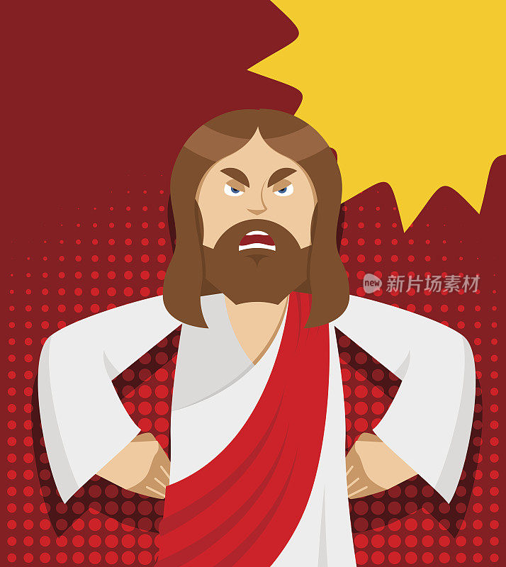 愤怒的耶稣。耶稣并不满足。被耶稣基督激怒