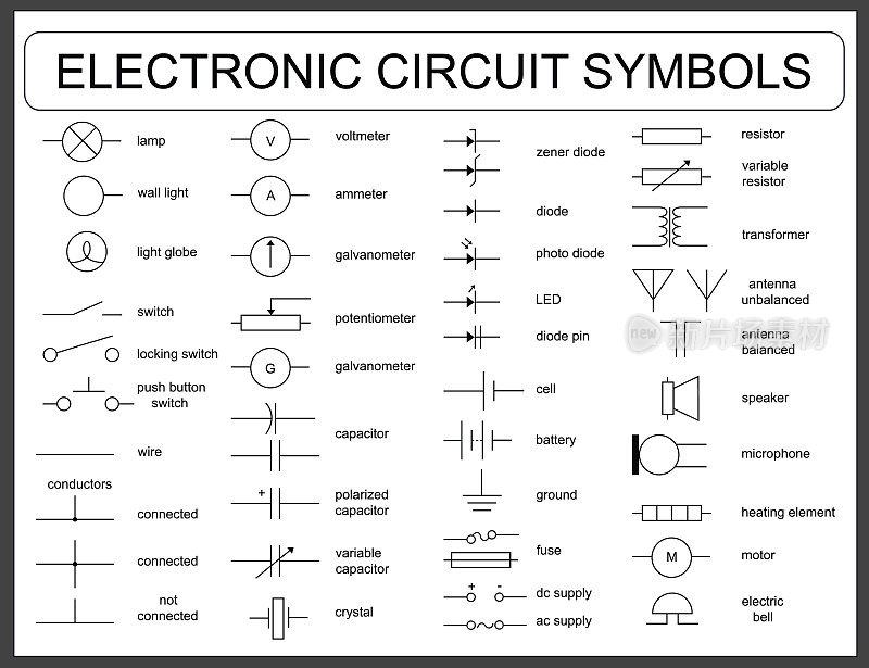 一组电子电路符号