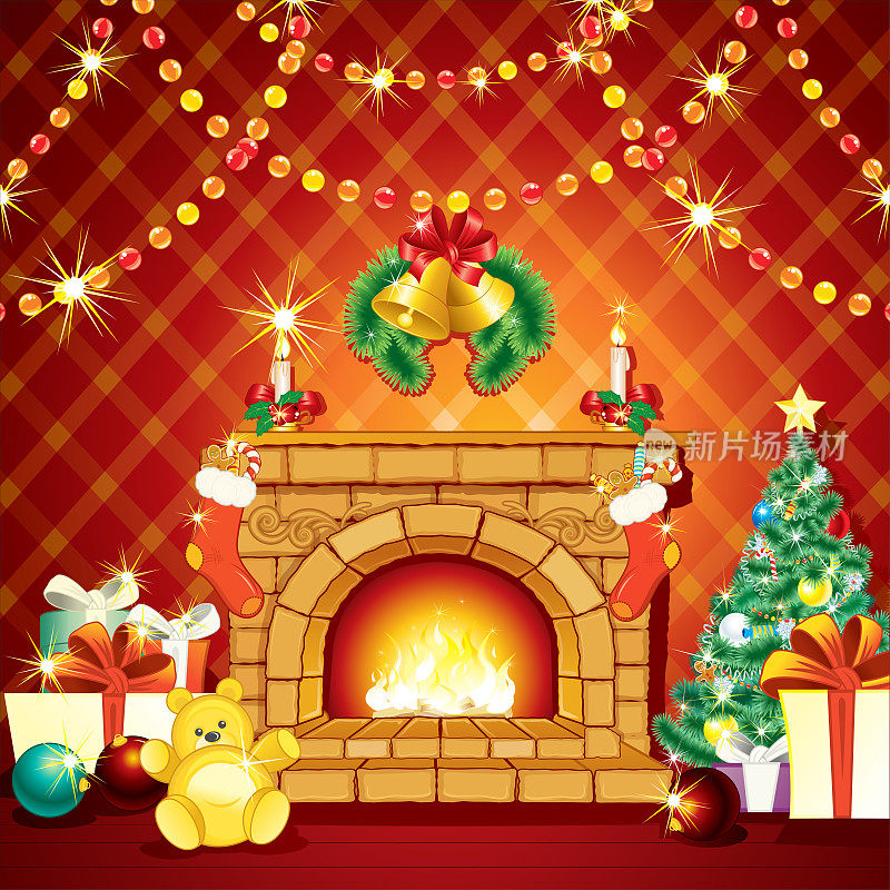 节日圣诞室内壁炉