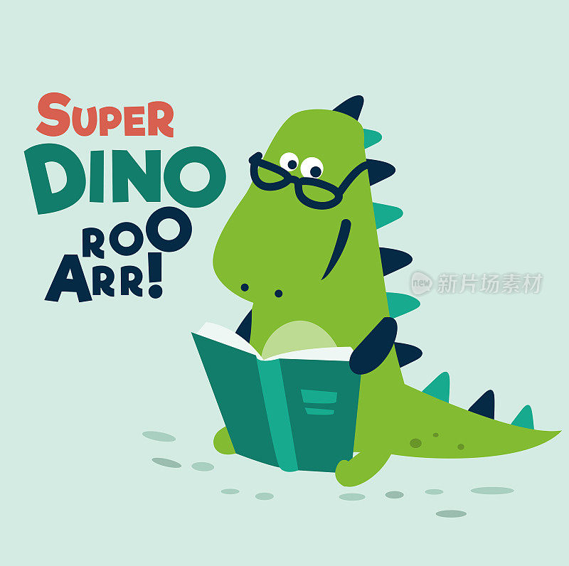 可爱的恐龙看书。有趣的霸王龙