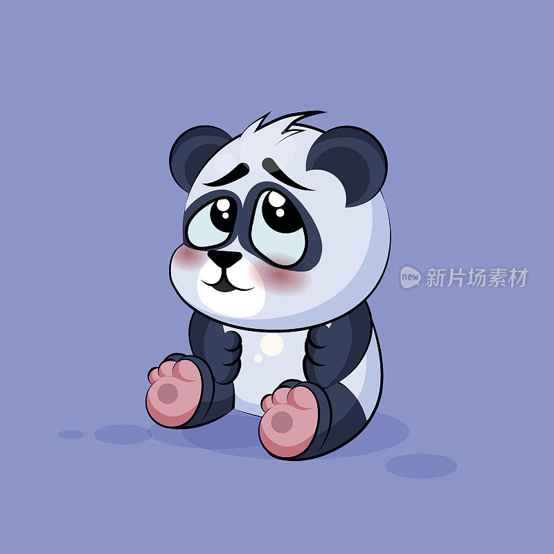 插图孤立的表情符号卡通熊猫尴尬，害羞和脸红